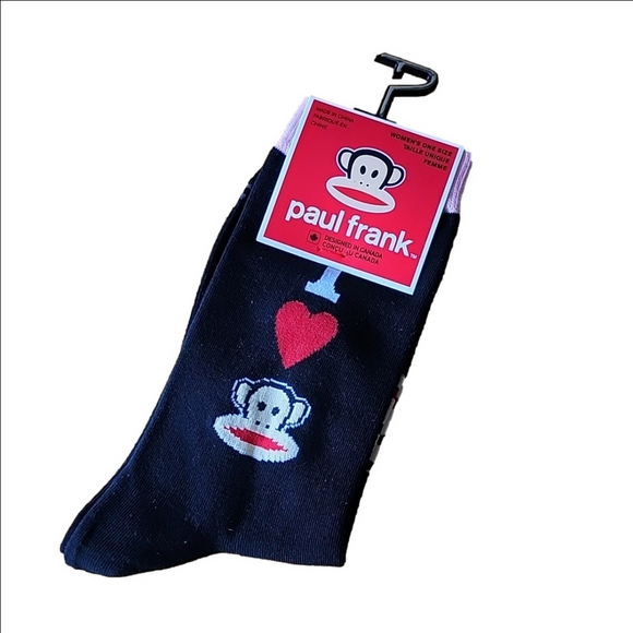 4/$25 Paul Frank Novelty Crew Socks New Black With Monkey Women Size 6 to 9.5 - Picture 1 of 6